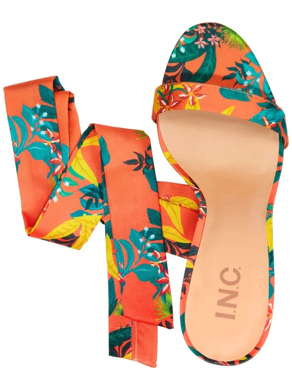 INC International Concepts Orange Floral Wrap-Around Platform Sandal